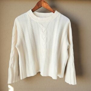 Brodie Cashmere Cable Knit Cream Jumper Sweater Boxy Womens L Crewneck Classic